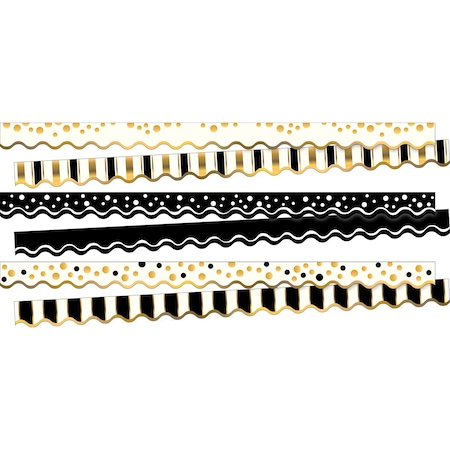 Barker Creek Black & Gold Double-Sided Scalloped Trim Set, 3 designs, 39/set 4047